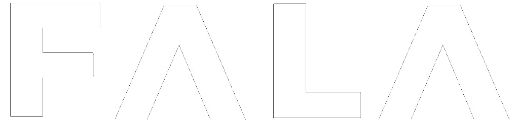 FALA official wordmark (white, open A)